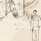 A sketch of The Doctor on the shores of Krakatoa, as seen in “Rose.”
